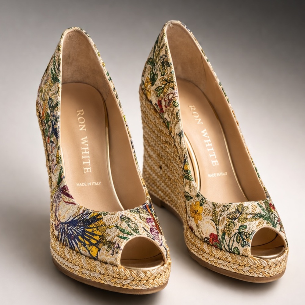 Ron White Floral Canvas Espadrille Wedge Peep-Toe - Multicolor